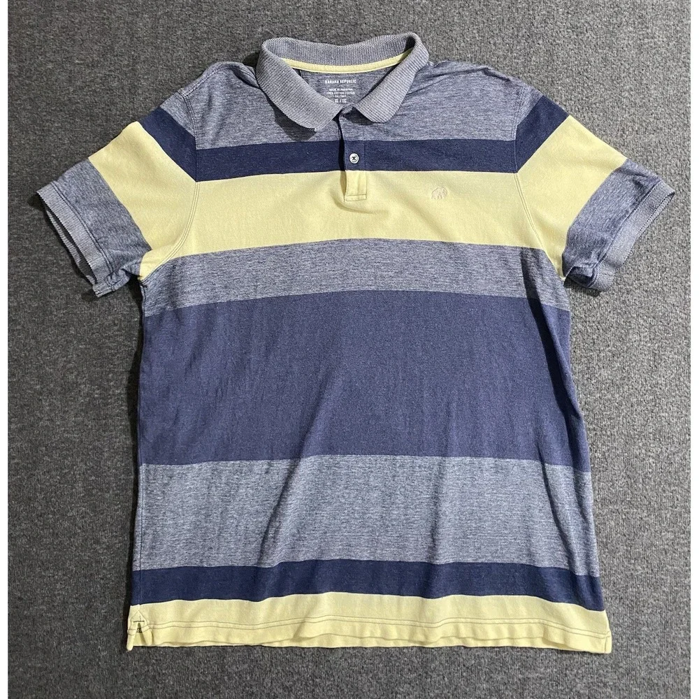 Banana Republic Mens Blue Yellow Striped Polo Shirt XL 152632-01